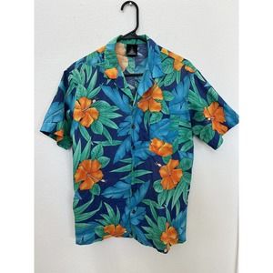 Kennington Shirt S Hawaiian Tropical Blue Orange Green Short Sleeve Button VTG